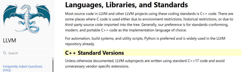 LLVM Coding Standard targets C++17 (August 18th, 2026).