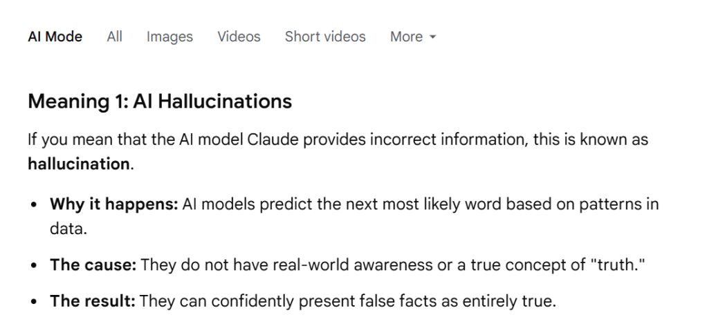 Google Gemini AI explaining AI hallucinations.
